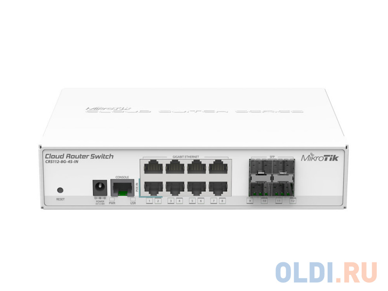 Коммутатор MikroTik CRS112-8G-4S-IN Cloud Router Switch 112-8G-4S-IN with QCA8511 400Mhz CPU, 128MB RAM, 8xGigabit LAN, 4xSFP, RouterOS L5, desktop ca в Москвe