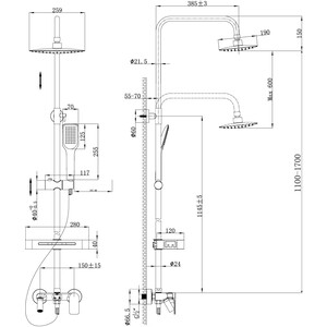 Душевой уголок Alex Baitler 90x90 с душем Lemark Tropic, прозрачный, хром (AB214-90)