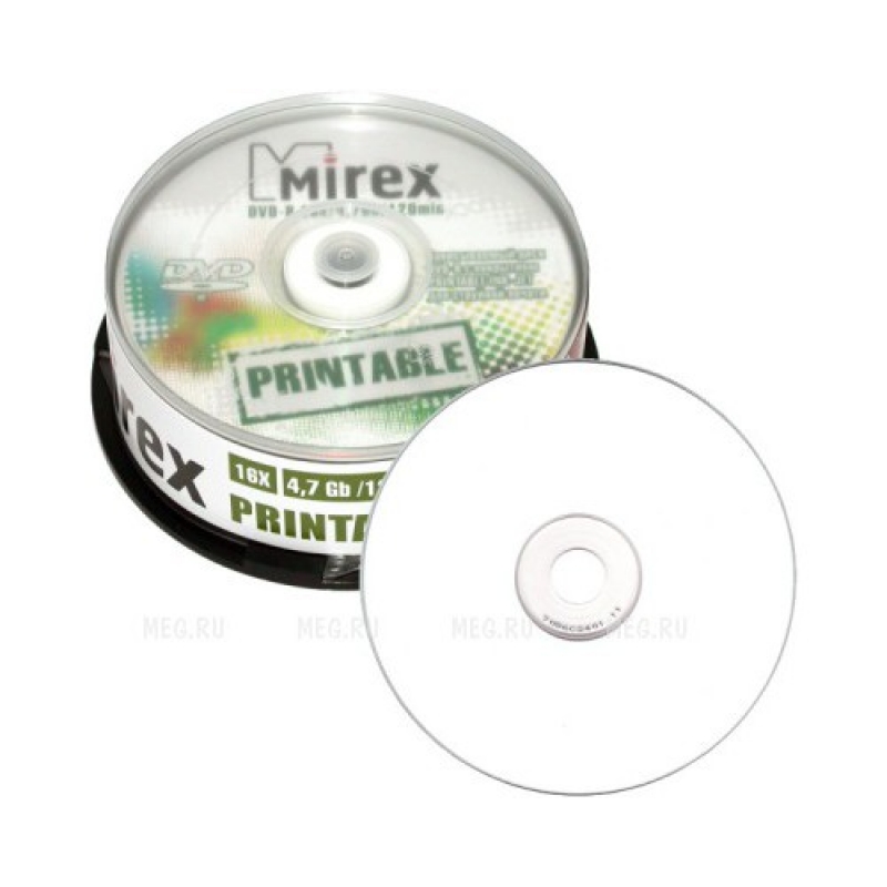 Диск DVD+R 4.7GB 16x Mirex Printable Cake Box (25шт) [UL130029A1M] (UL130029A1M/25шт) [100983420]
