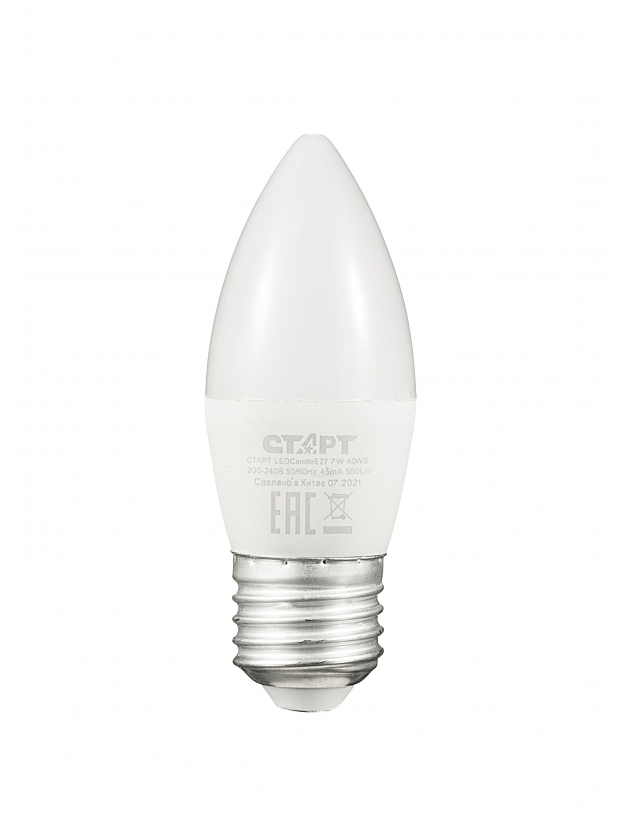Лампа светодиодная E27 свеча, 10 Вт, 6500 K / холодный свет, 800лм, 220 В, СТАРТ (4610116202760)