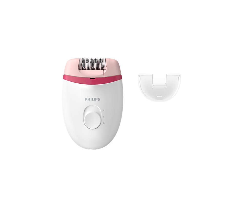Эпилятор Philips BRE235/00 Satinelle Essential, питание от сети, 2 скорости работы, возможность промывать эпилирующую головку, 1 насадка, щеточка для очистки, белый/розовый (3806802)