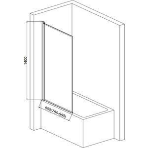 Шторка для ванны AQUAme 80х140 прозрачная, матовая черная (AQM2859-L)