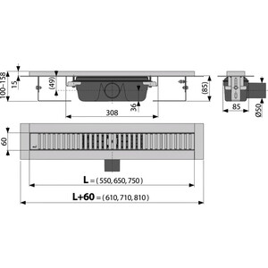 Душевой лоток AlcaPlast Line с перфорированной решеткой (APZ1SMART-LINE-650)