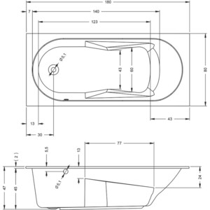 Акриловая ванна Riho Lazy 180x80 левая, с каркасом (B083001005, 2YNVN1017) в Москвe