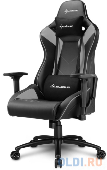 Игровое кресло Sharkoon Elbrus 3 чёрно-серое (синтетическая кожа, регулируемый угол наклона, механизм качания)