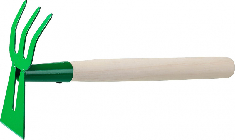 Мотыга-рыхлитель, РОСТОК 39627, с деревянной ручкой, лопатка+3 зуба гнутая