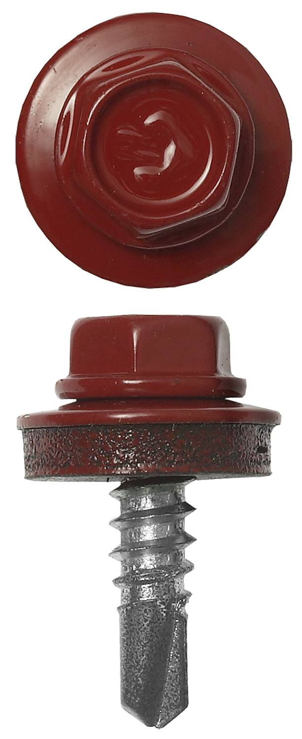 Саморез кровельный для металлических конструкций 5.5 мм x 2.5 см, цинковое покрытие, с шайбой, RAL 3003 рубиново-красный, 1800 шт., ЗУБР Профессионал (4-300310-55-025-3003)