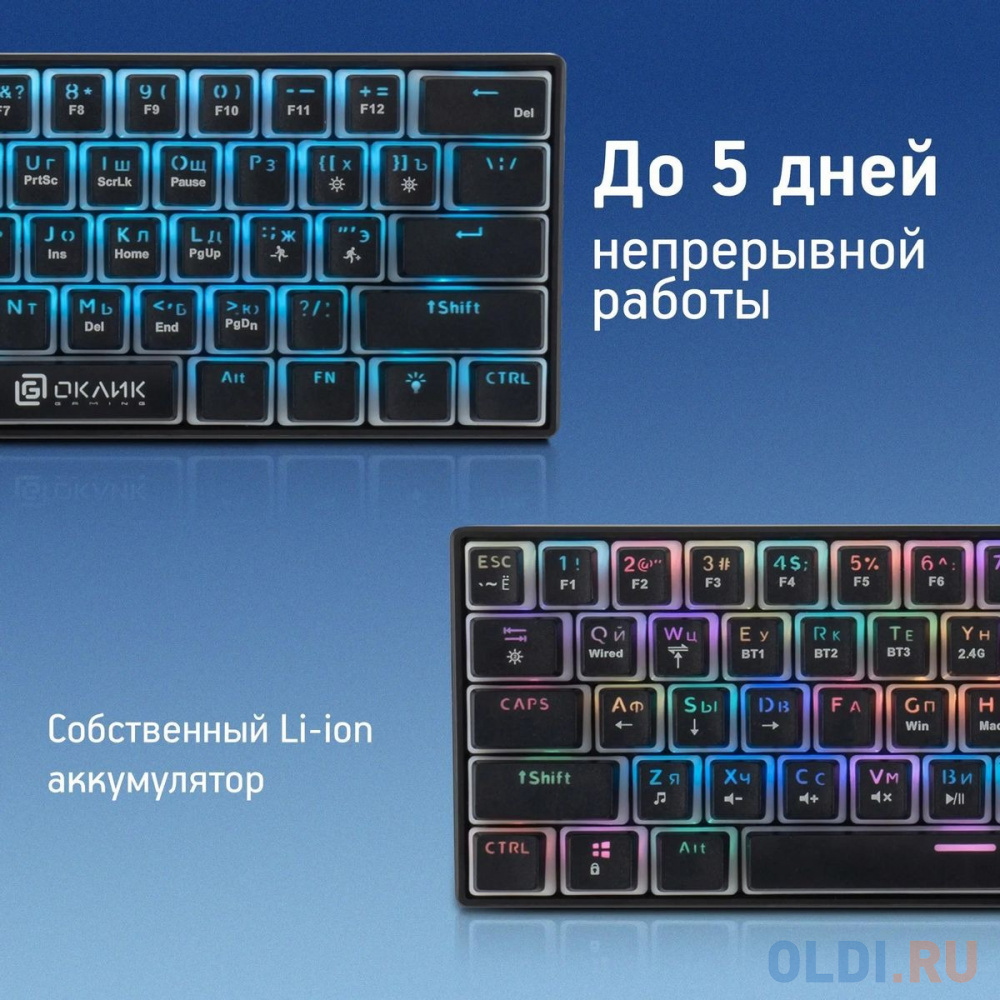 Клавиатура Оклик K763W механическая черный USB беспроводная BT/Radio Multimedia for gamer LED (1920548) в Москвe