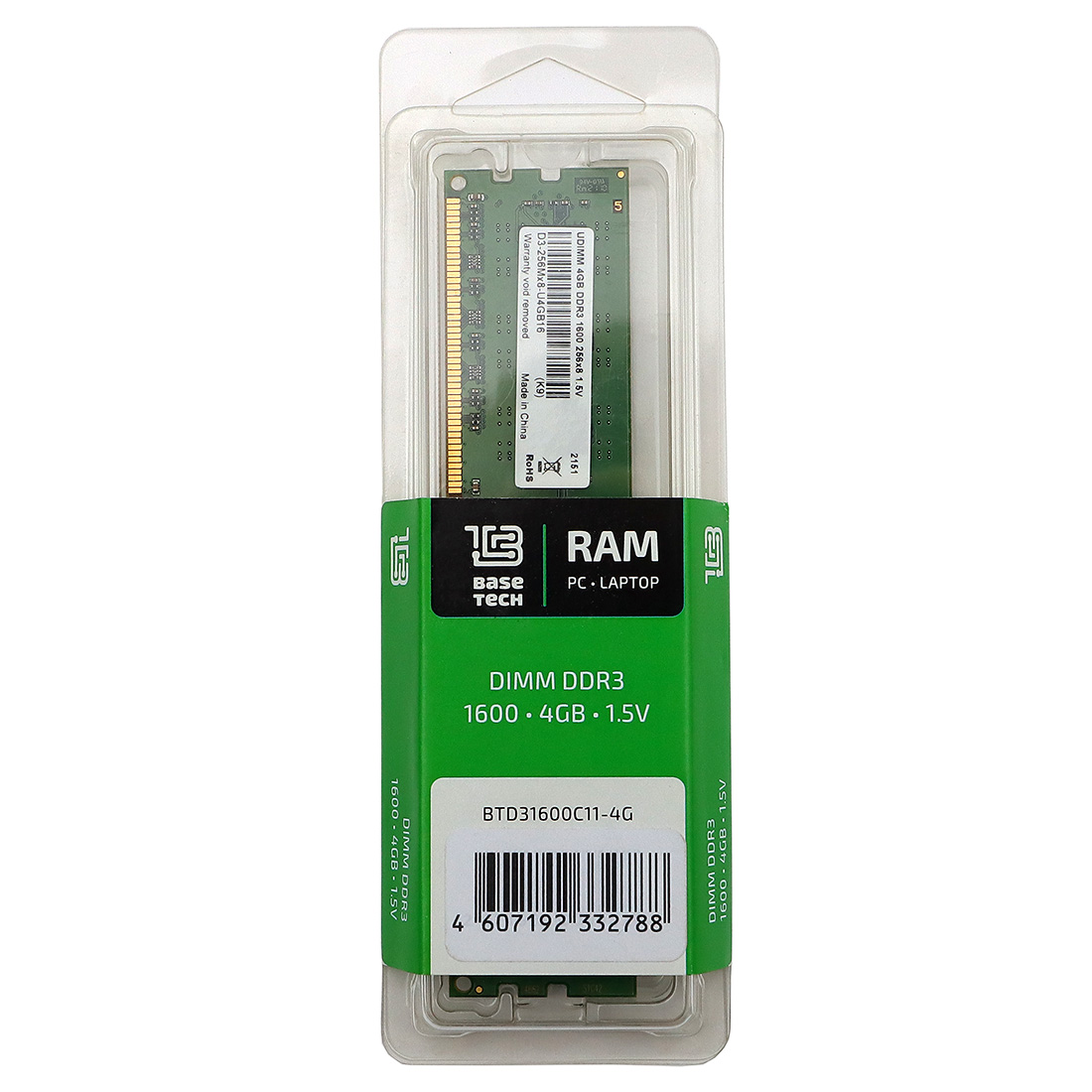 Память DDR3 DIMM 4Gb, 1600MHz, CL11, 1.5 В, BaseTech