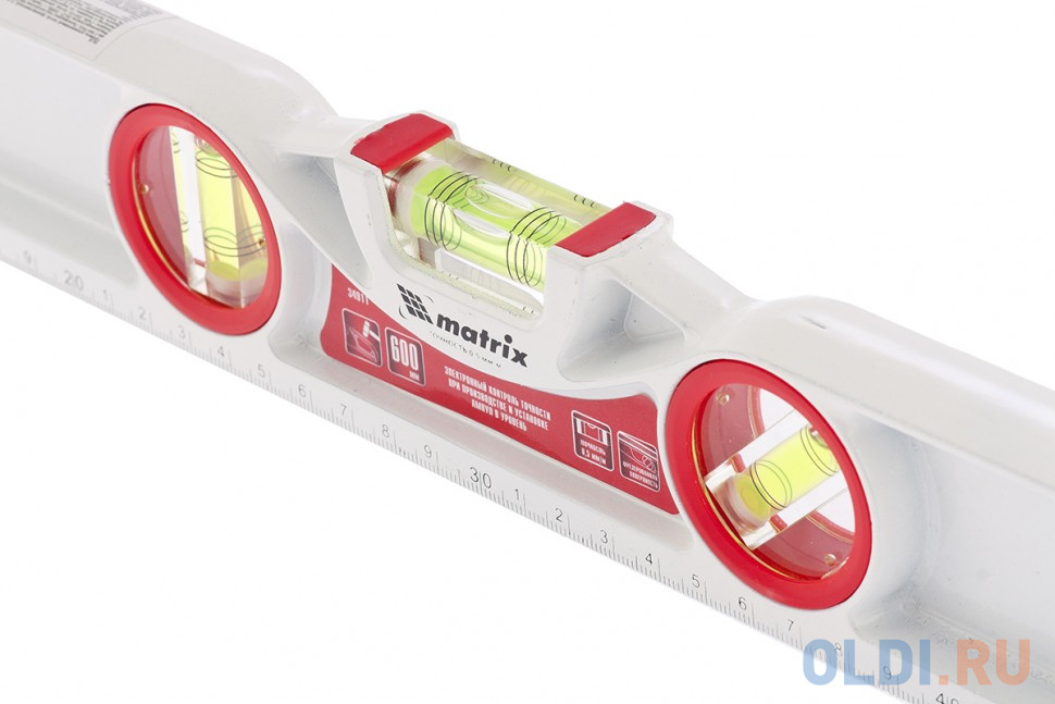 Уровень алюминиевый литой, фрезерованный, 3 глазка, две ударные площадки, 600 мм// Matrix