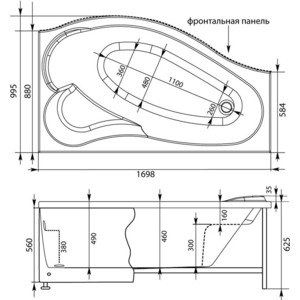 Акриловая ванна Aquanet Palma 170х100 R правая, с каркасом и панелью (205537, 176155)