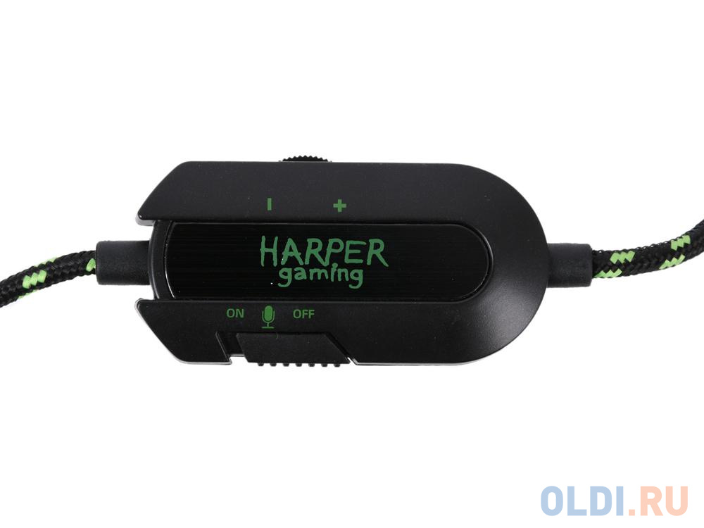 Наушники Игровые Harper Gaming Raster GHS-X15 / Проводные / Накладные с микрофоном / Черно-Зеленый / 20Гц-20кГц / Двухстороннее / Mini-jack / 3.5 мм