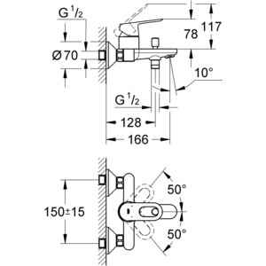 Смеситель для ванны Grohe BauLoop с душевым гарнитуром, хром (23341000, 27853001)