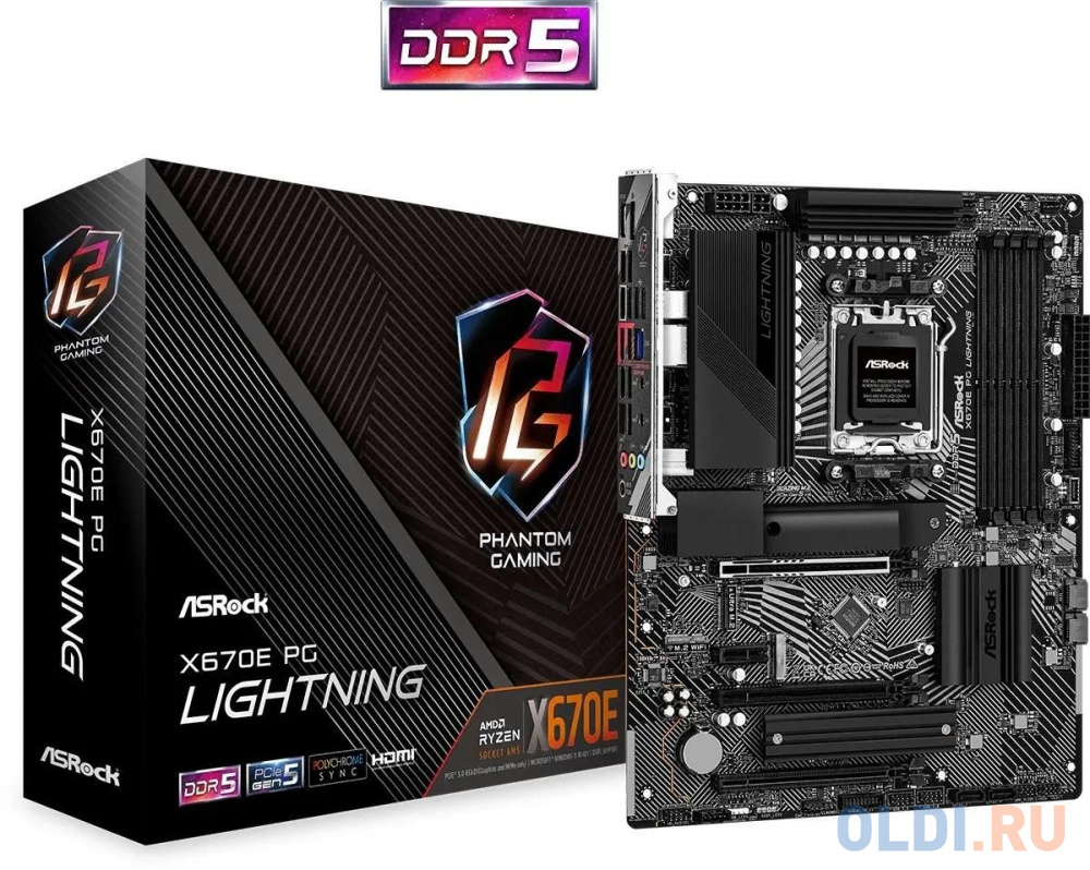 X670E PG LIGHTNING, Socket AM5, AMD X670, 4xDDR5-4800, HDMI+DP, 3xPCI-Ex16, 1xPCI-Ex1, 4xSATA3(RAID 0/1/10), 4xM.2, 8 Ch Audio, 1x2.5GLan, (4+4)xUSB2.