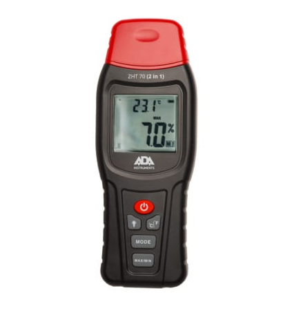 Термогигрометр ADA ZHT 70 2 in 1, измерение температуры воздуха, влажности древесины и строительных материалов , черный/красный (А00518)