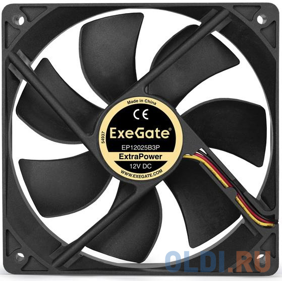 Exegate EX283386RUS Вентилятор ExeGate ExtraPower EP12025B3P, 120x120x25 мм, двойной шарикоподшипник, 3pin, 1600RPM, 25dBA