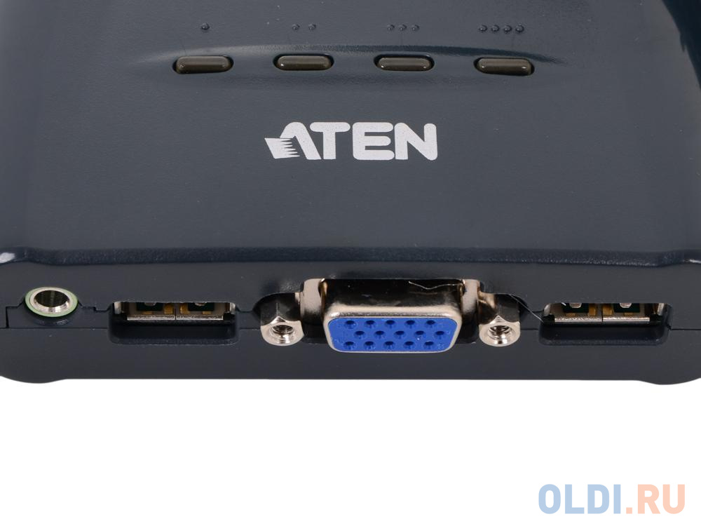 Переключатель KVM ATEN (CS64UZ-AT) KVM+Audio,  1 user USB+VGA =  4 cpu USB+VGA, со встр.шнурами USB 4x1.2м., 2048x1536, настол., исп.стандарт.шнуры,