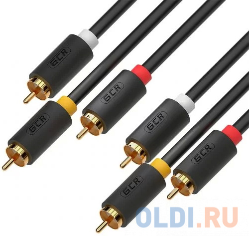 GCR Кабель 3.0m аудио 3 х RCA / 3 х RCA , GOLD, черный, GCR-51821 в Москвe