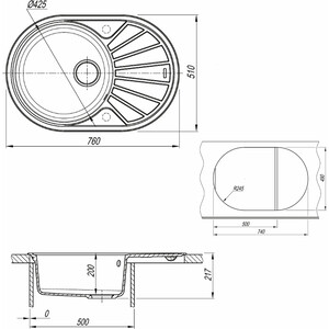 Кухонная мойка Uperwood Quartz Premium UPD-02-04 черная