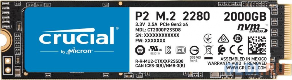 SSD накопитель Crucial P2 2 Tb PCI-E 3.0 x4