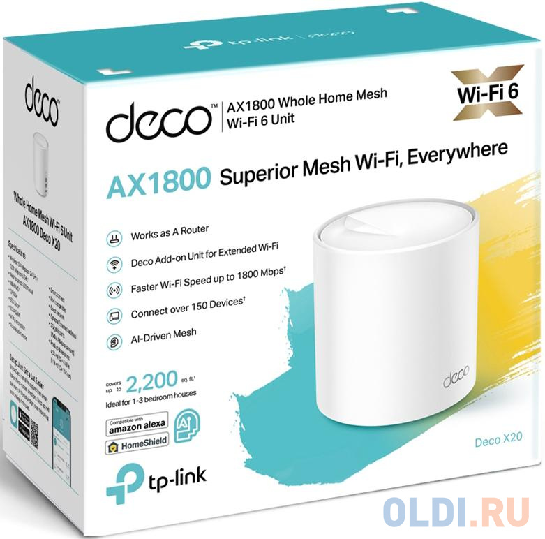 Wi-Fi система TP-LINK DECO X20 802.11ax 1200Mbps 2.4 ГГц 5 ГГц 1xLAN белый