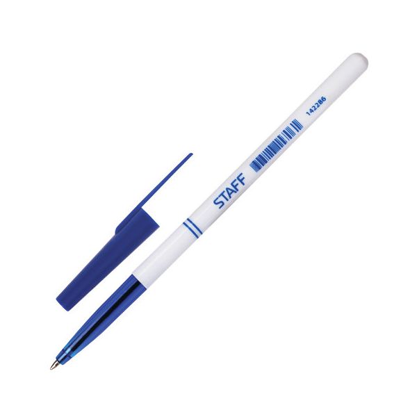 Ручка шариковая STAFF Офисная, СИНЯЯ, корпус белый, узел 0,7 мм, линия письма 0,35 мм, BP244, (100 шт.)