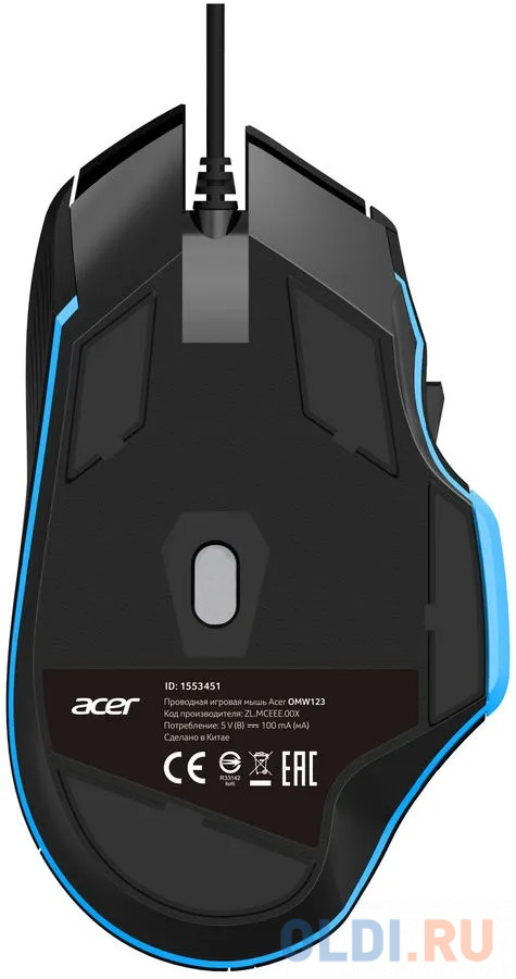 Мышь проводная Acer OMW123 чёрный USB