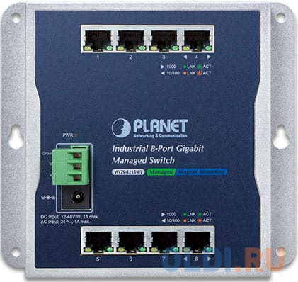 IP30, IPv6/IPv4, 8-Port 1000TP  Wall-mount Managed Ethernet Switch (-40 to 75 C), dual redundant power input on 12-48VDC / 24VAC terminal block and po