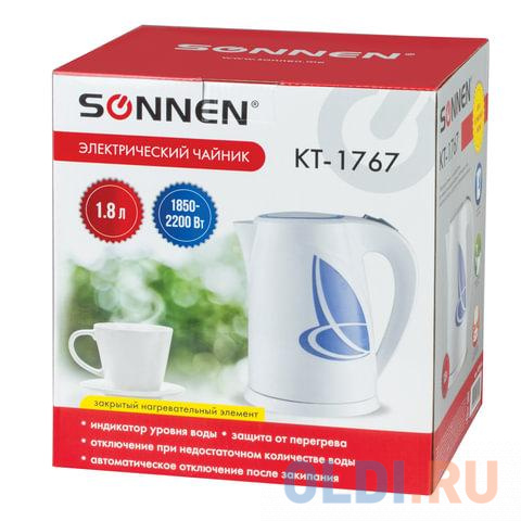 Чайник электрический Sonnen KT-1767 2200 Вт белый синий 1.8 л пластик в Москвe