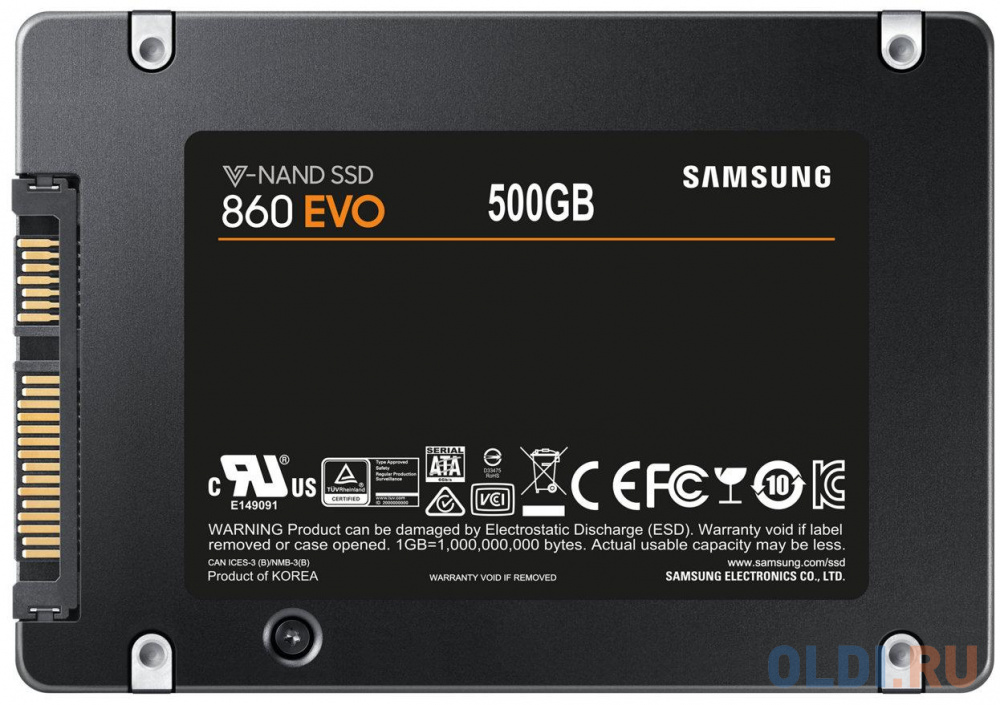 Твердотельный накопитель SSD 2.5" 500 Gb Samsung 860 EVO Read 550Mb/s Write 520Mb/s 3D NAND TLC MZ-76E500BW