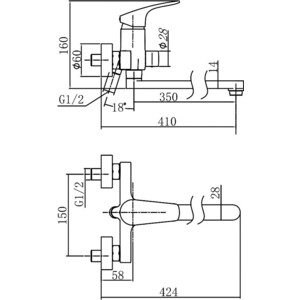 Смеситель для ванны Aquanet AF330-21C Static универсальный (237445)