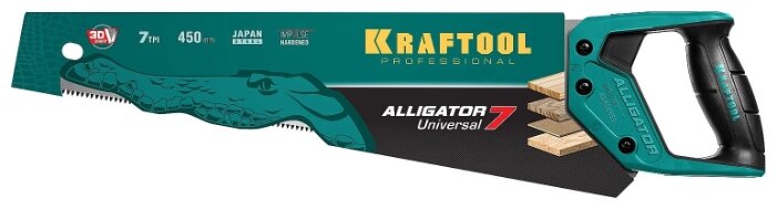 Ножовка по дереву Kraftool Alligator Universal 7, шаг зубьев 7 мм, длина полотна 450 мм (15004-40_z01)