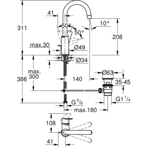 Смеситель для раковины Grohe BauEdge с донным клапаном, хром (23760001)