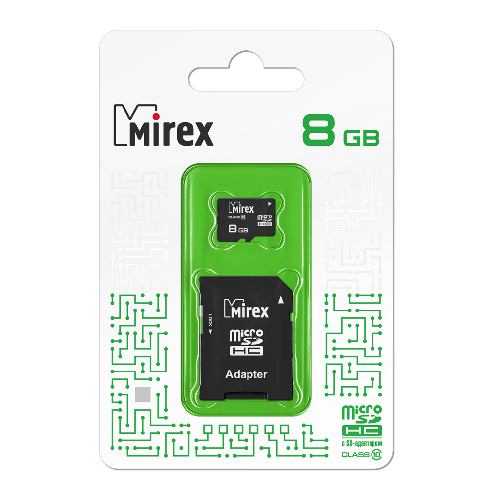 Карта памяти Mirex microSDHC 8GB Class 10 SD адаптер