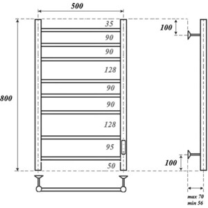 Полотенцесушитель электрический Point П8 500x800 диммер справа, черный (PN10858B) в Москвe