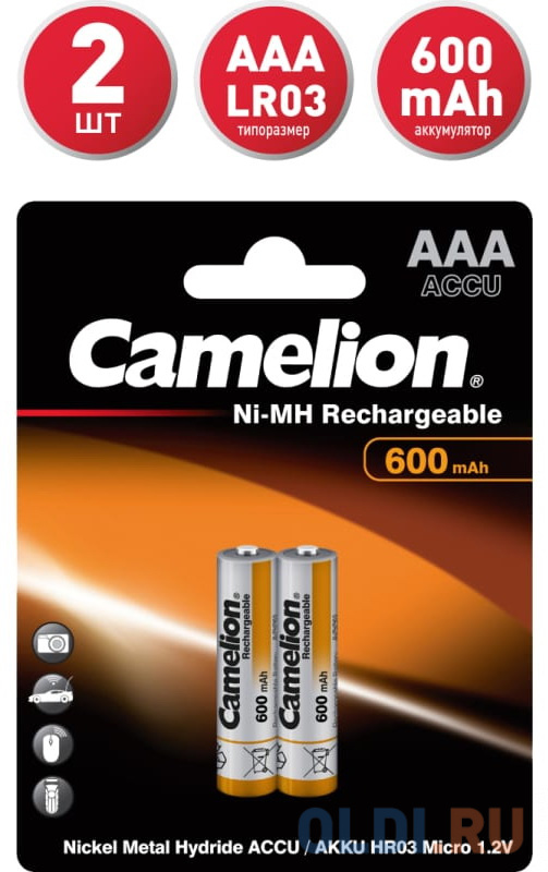 Аккумуляторы 600 mAh Camelion NH-AAA600BP2 AAA 2 шт в Москвe