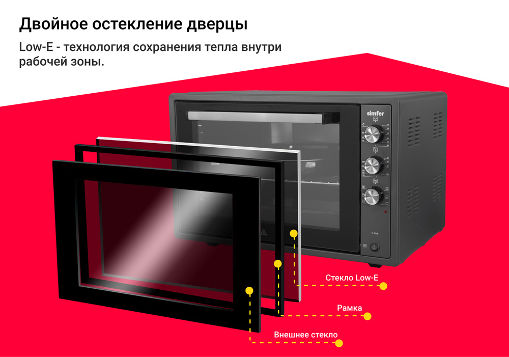 Мини-печь Simfer M7006, серия Albeni Pro XXL, 7 режимов работы, гриль, вертел, конвекция