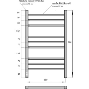 Полотенцесушитель электрический Point П9 500х800 диммер слева, черный (PN70758B) в Москвe