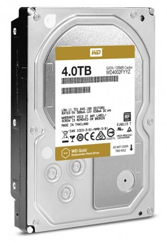 Жесткий диск (HDD) Western Digital 4Tb Gold, 3.5", 7.2K, 128Mb, SATA3 (WD4002FYYZ)