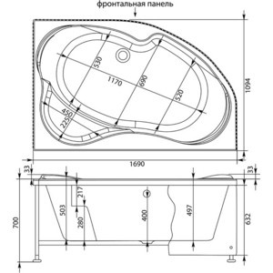 Акриловая ванна Aquanet Capri 170x110 R правая, с каркасом и панелью (205387, 332470)