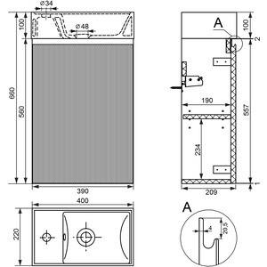 Тумба с раковиной Wellsee WC Area 40х22 подвесная, смеситель слева, матовая синяя (221804002)