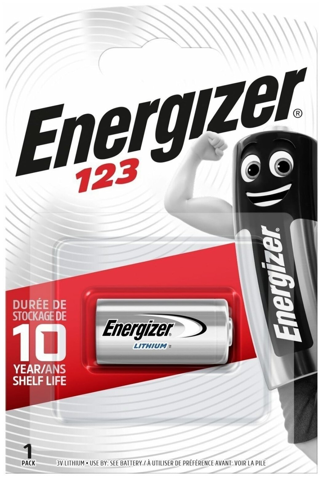 Батарея Energizer 123 (CR123/CR123A/CR17345), 3V, 1 шт. (E300777602)