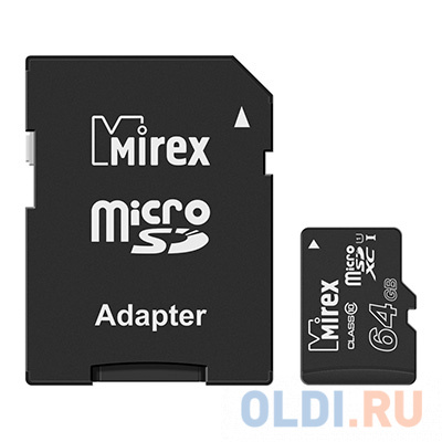 Флеш карта microSD 64GB Mirex microSDXC Class 10 UHS-I (SD адаптер) 13613-AD10SD64