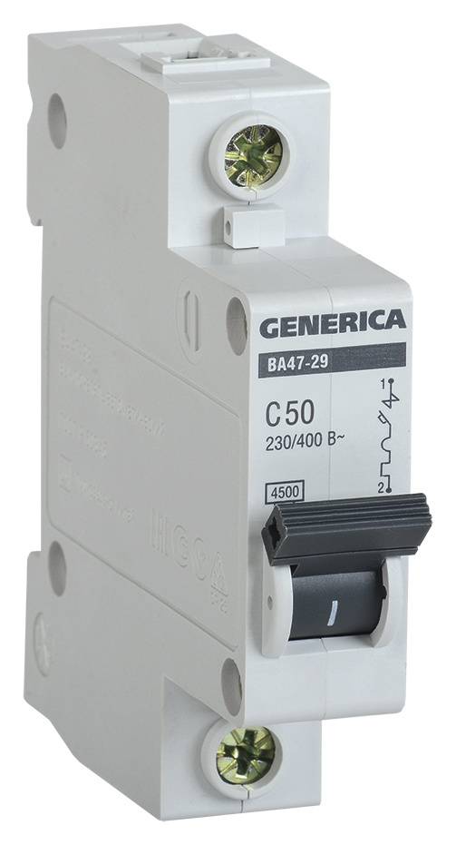 Выключатель автоматический IEK Generica MVA25-1-050-C 50A тип C 4.5kA 1П 230/400В 1мод серый (упак.:1шт)