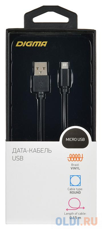 Кабель microUSB 0.15м Digma 1084547 круглый черный