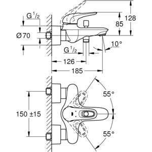 Смеситель для ванны Grohe Eurostyle New с душевым гарнитуром, хром (33591003, 26083002)