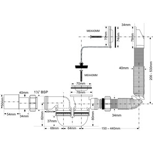 Слив-перелив для ванны McAlpine 31-72 см (MRB1-EX)