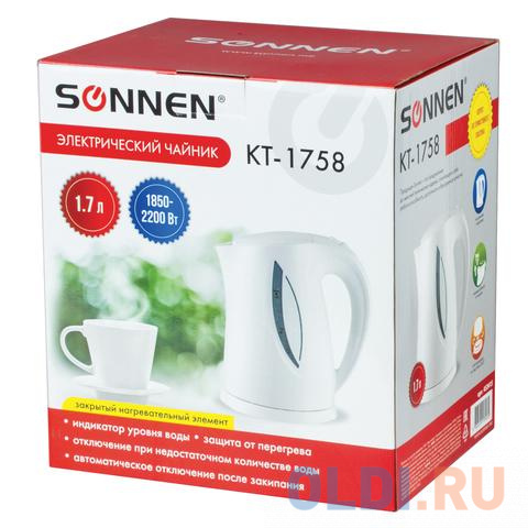 Чайник электрический Sonnen KT-1758 2200 Вт белый 1.7 л пластик