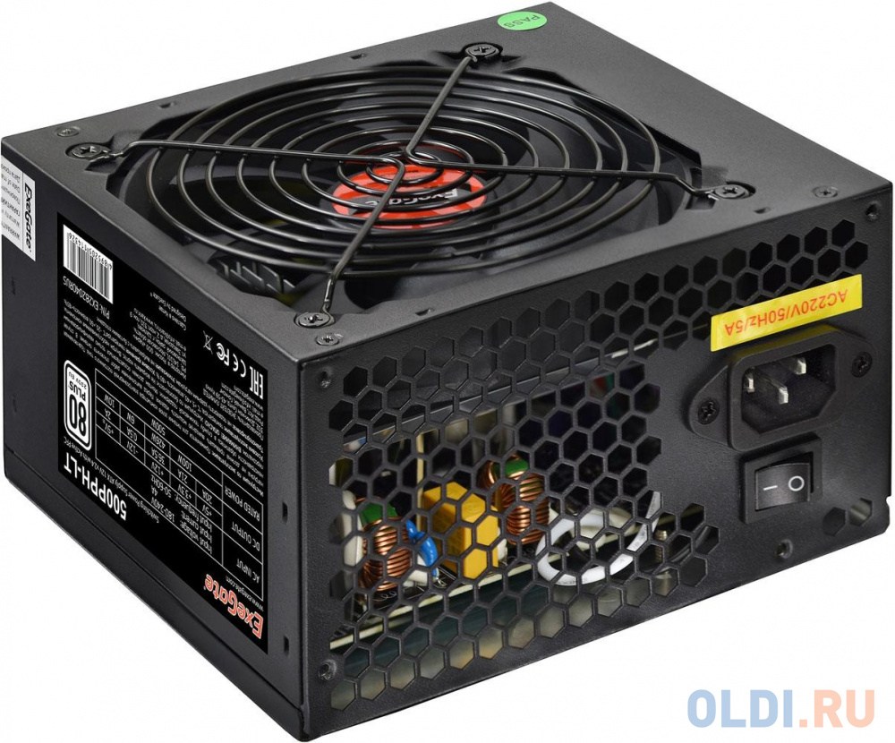 Exegate EX282040RUS-S Блок питания 500W ExeGate 500PPH-LT-S, RTL, 80+, ATX, black, APFC, 12cm, 24p, (4+4)p, 5*SATA, 3*IDE, с защитой от выдергивания в Москвe