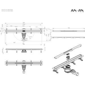 Душевой лоток Am.Pm MasterFlow затвор Slim line 80 см, черный (W01SC-S11-080-05BM) в Москвe